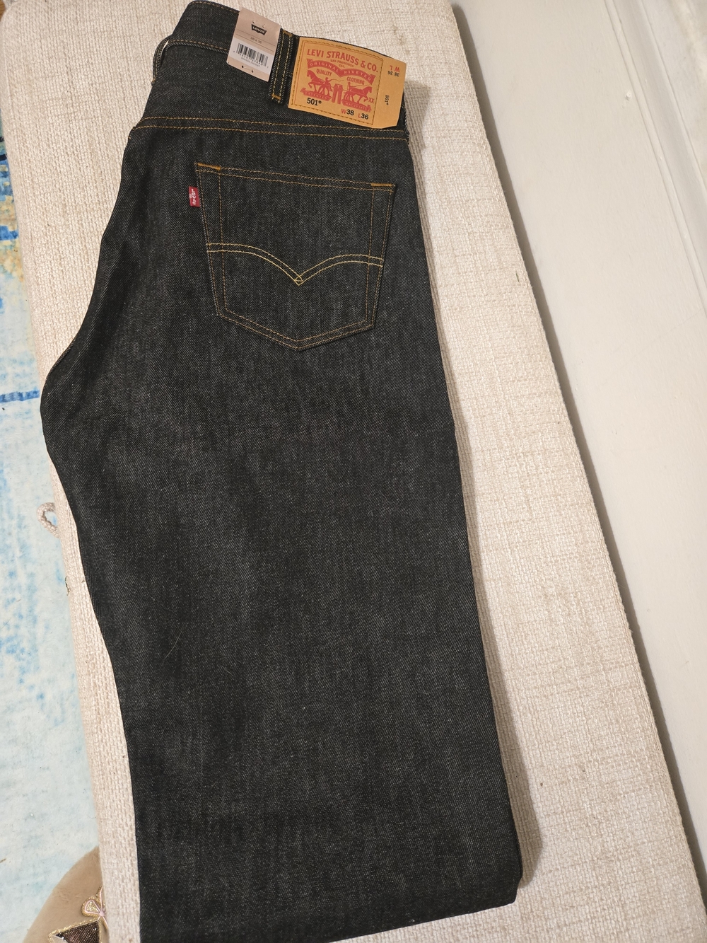 NWT Levi's 501 Men's Black Rigid, Straight Shrink-to-Fit, Sz.38/34